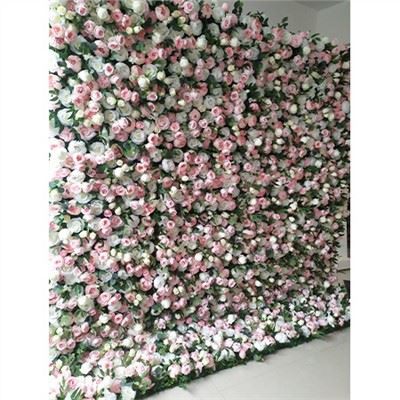 ผนังดอกไม้สีชมพูและสีเขียว